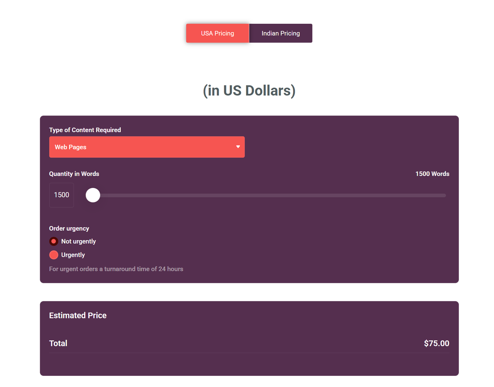Elorites Content Private Limited Pricing Calculator Image