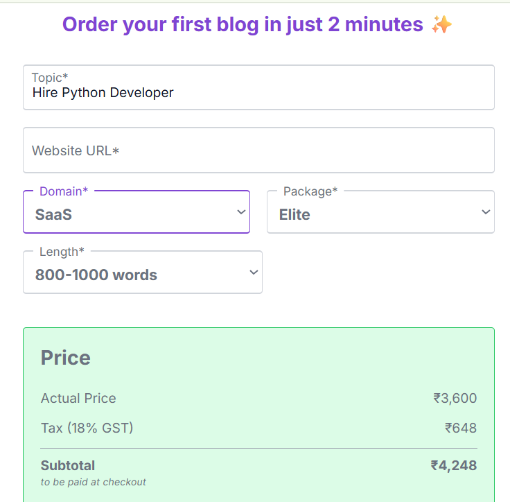 Wittypen content writing prices calculator image