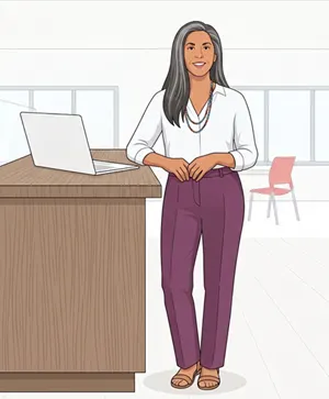 Professional standing near a desk