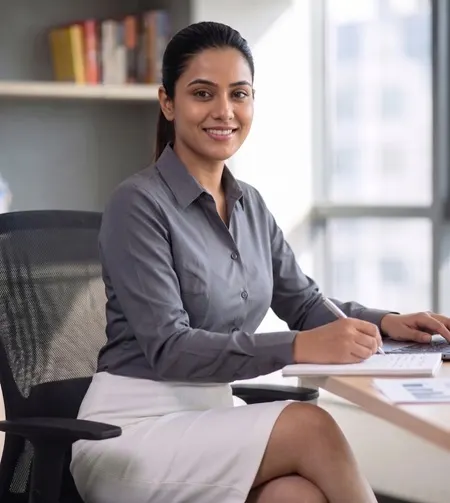 Content marketing professional at desk