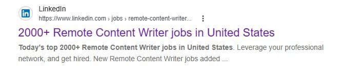 Screenshot of jobs in content writng May from LinkedIn
